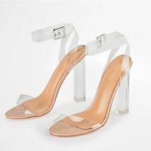 Tony Bianco Kiki Heels Sandals NWOB Women's 8 Clear Vynalite Blush Heels Strappy